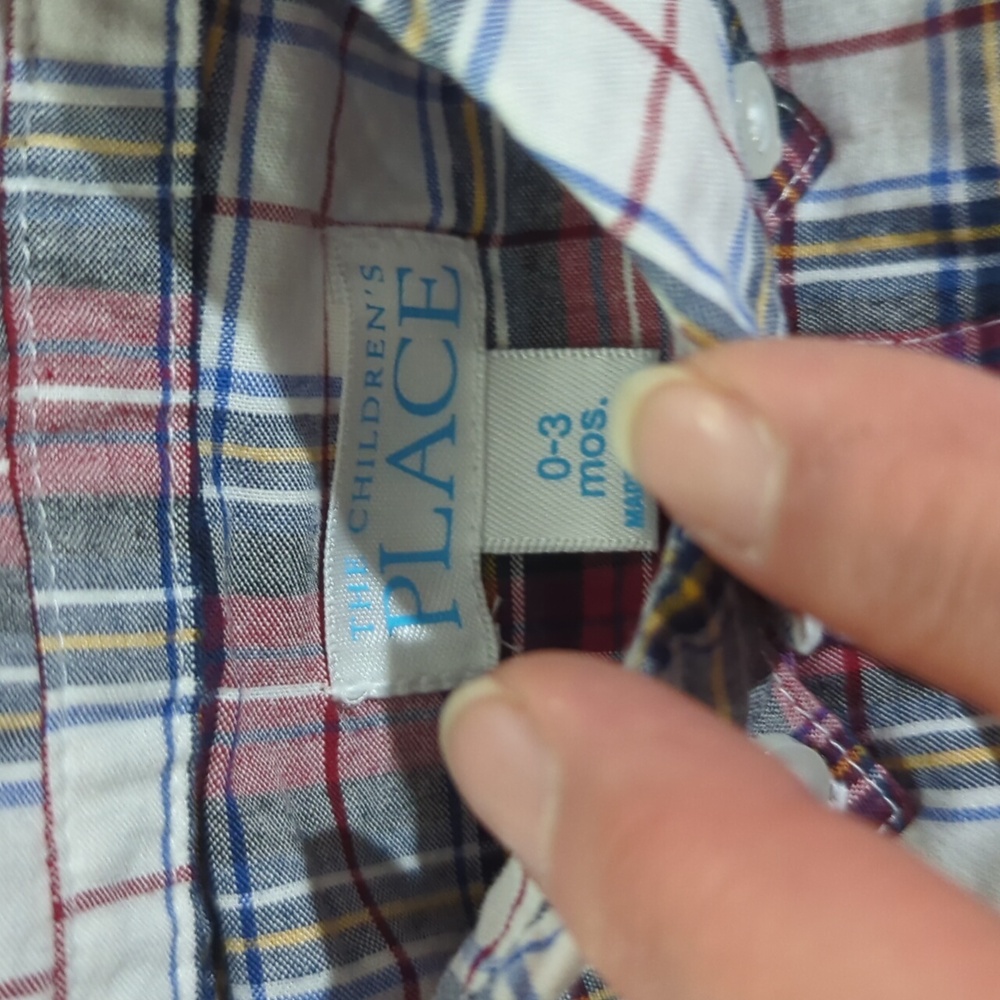 Baby Boy Plaid Button-Down Shirt | 0–3 Months | Red, Blue, White & Black - Picture 12 of 16